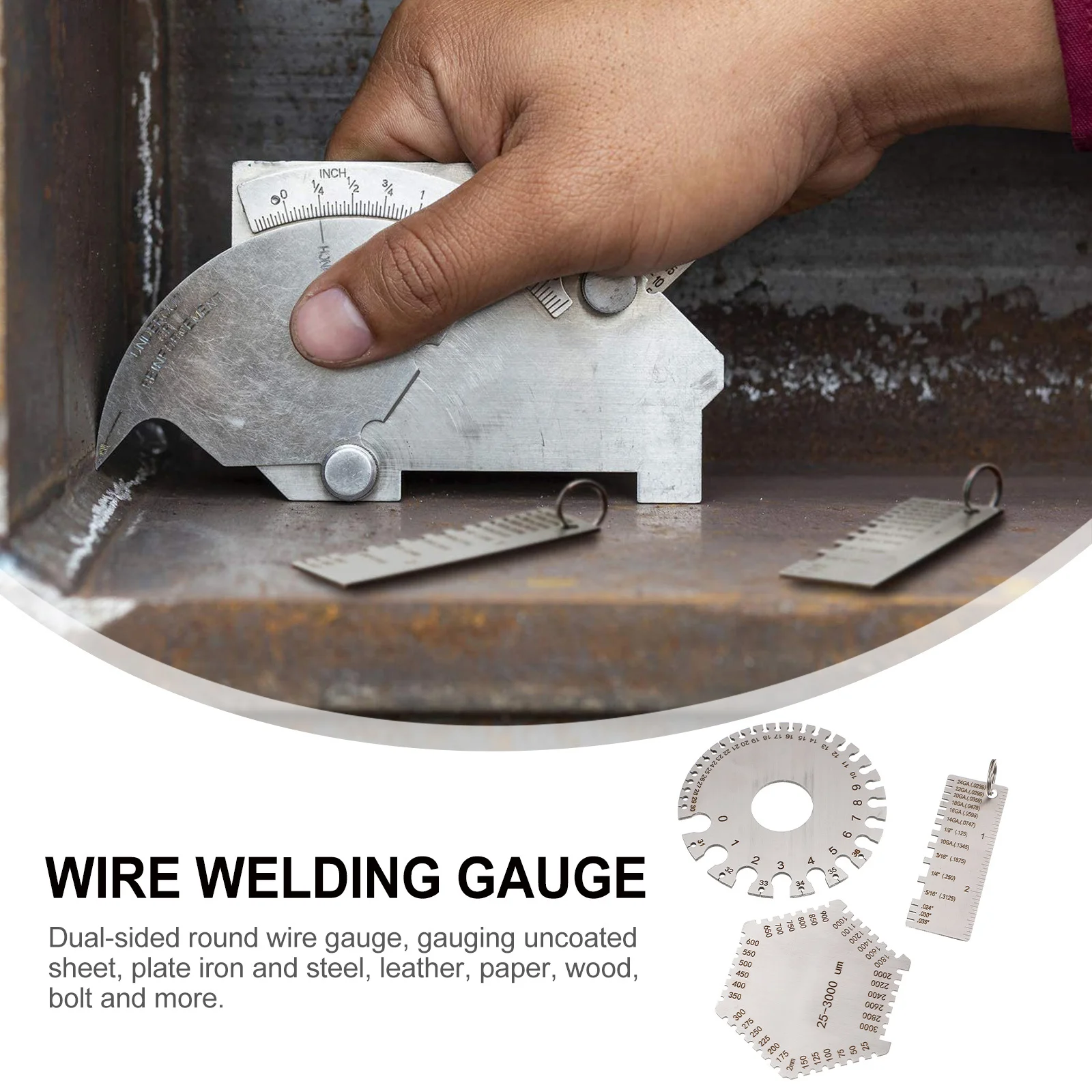 

3 pcs Stainless Steel Thickness Gauge Set Round Cable Sheet Gage Tool For Measuring Material Plate Paper Wood Bolt