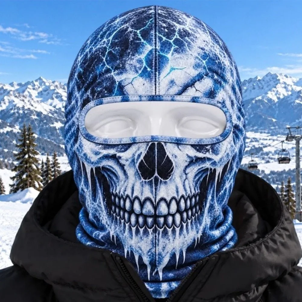 3D Printed Skull Demon Print Funny Ski Mask Full Coverage Quick Dry Ski Mask Hood Sweat Absorbent Breathable Eye Hole