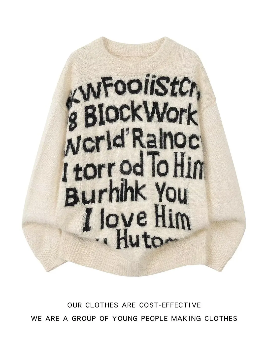 

Ретро-свитер в американском стиле, круглый вырез, с объемными буквами, осенне-зимний, свободный, вязаный, для подростков, универсальный, мягкий, теплый