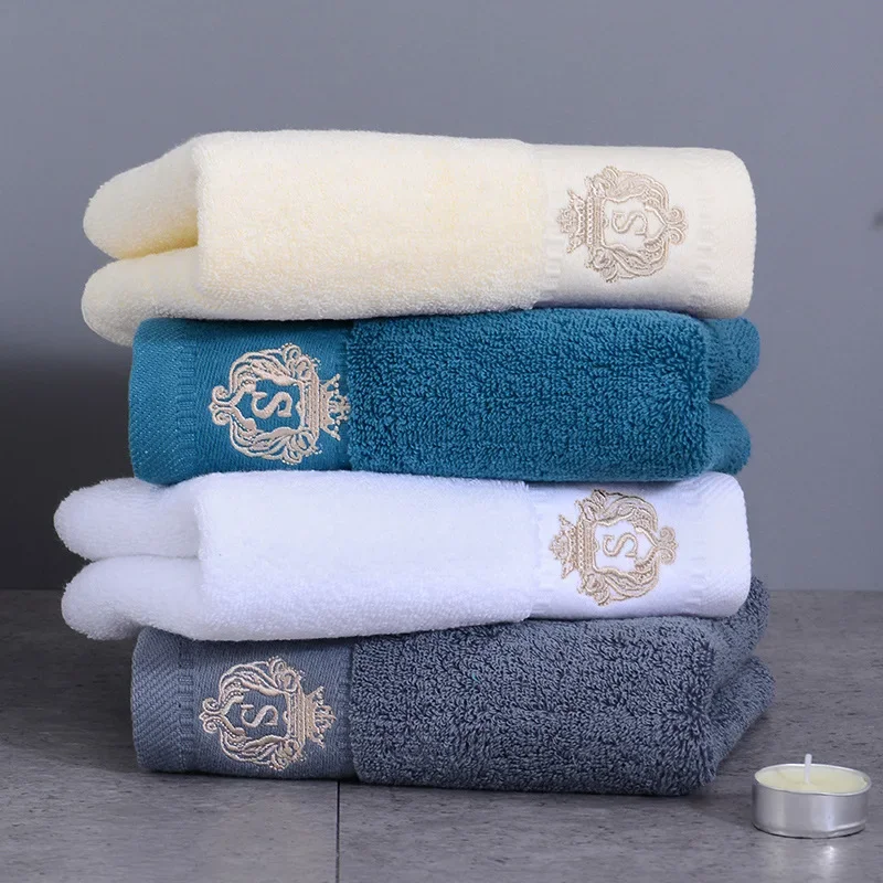 100% Organic White Cotton Towel Embroidered Luxury Large Bath Hand Face Towel Set for Daily Use