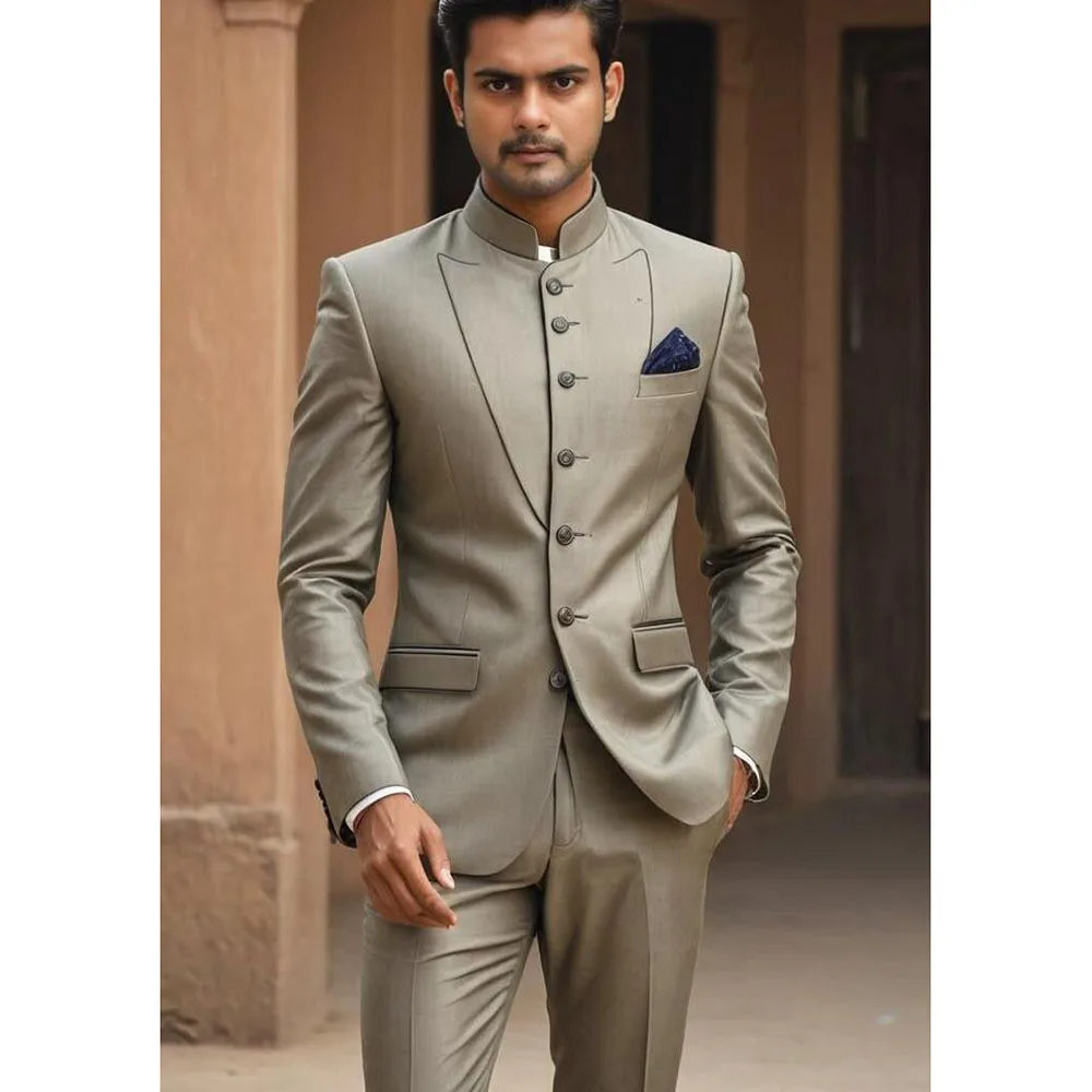 

Fashion Men Suits High Quality Single Breasted Collar 2 Pieces Jacket Pant Business Celebrity Male Clothing Classic Formal