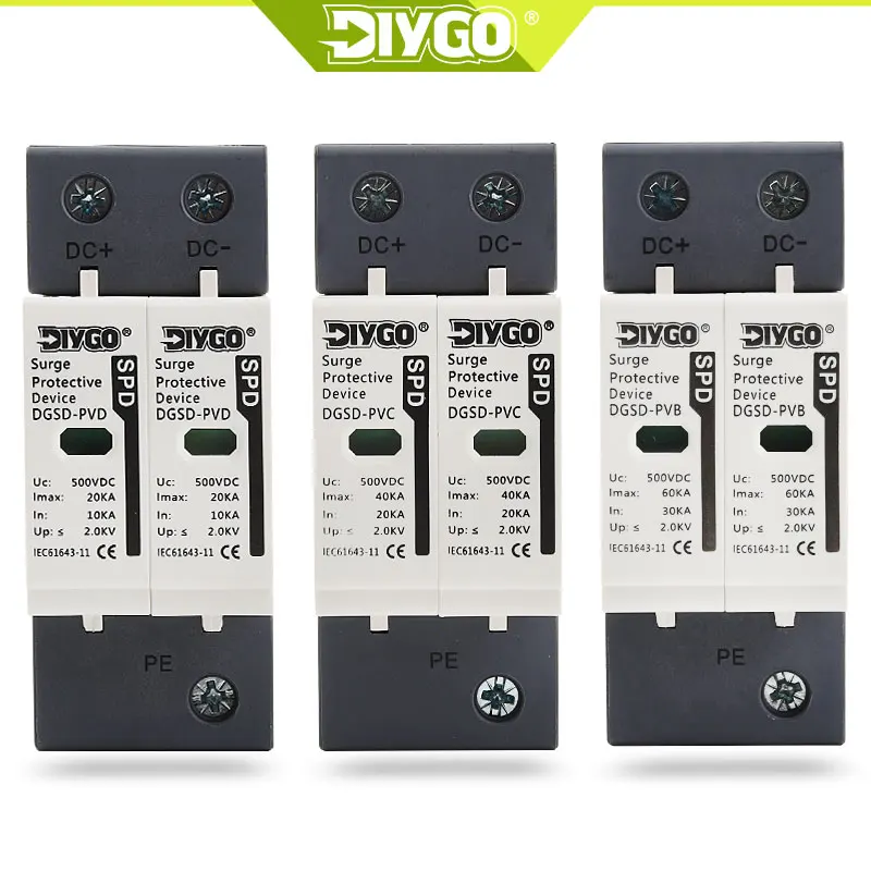 DC SPD 1000V 800V 600V 500V 10-20KA 20-40KA 30-60KA House Lightning Surge Protector Protective Low-voltage Arrester Device PV