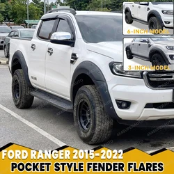 Pocket Riveted Fender Flares For Ford Ranger T7 T8 2016 2017 2018 2019 2020 2021 2022 Wildtrak XLS ABS Matte Black Wheel Arch