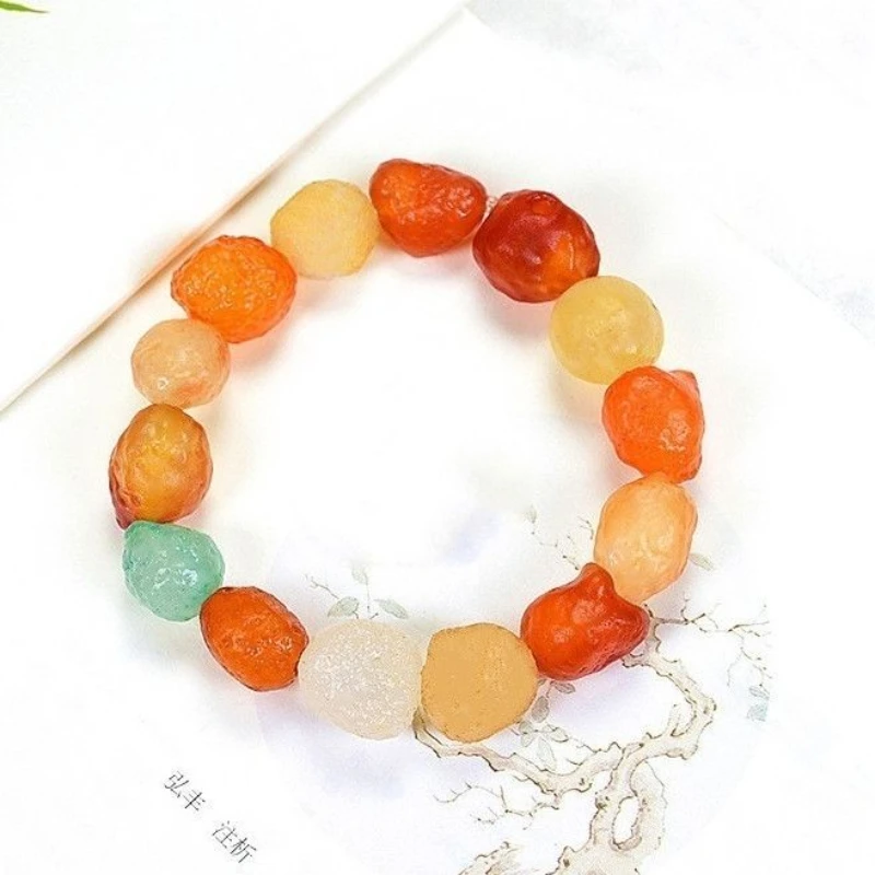 Ágata colorida Piedra rugosa Hombres y mujeres Gobi Jade Color caramelo Pulsera de pasas colorida Pulsera de pareja del año de nacimiento