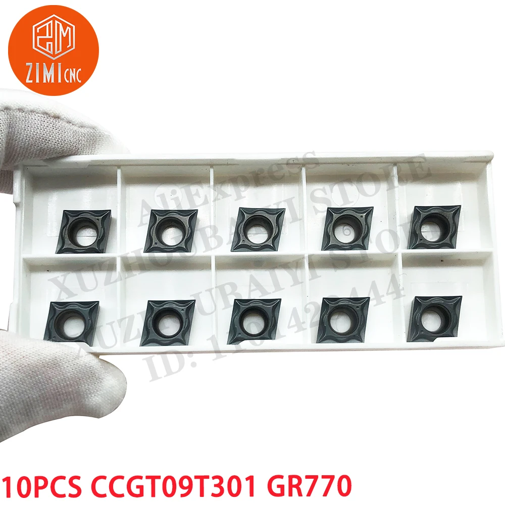 10PCS CCGT09T301 GR770 CCGT 80° Carbide insert Finish Turned Ground Stainless Steel inserts Cutting Metal tools inserts CNC tool