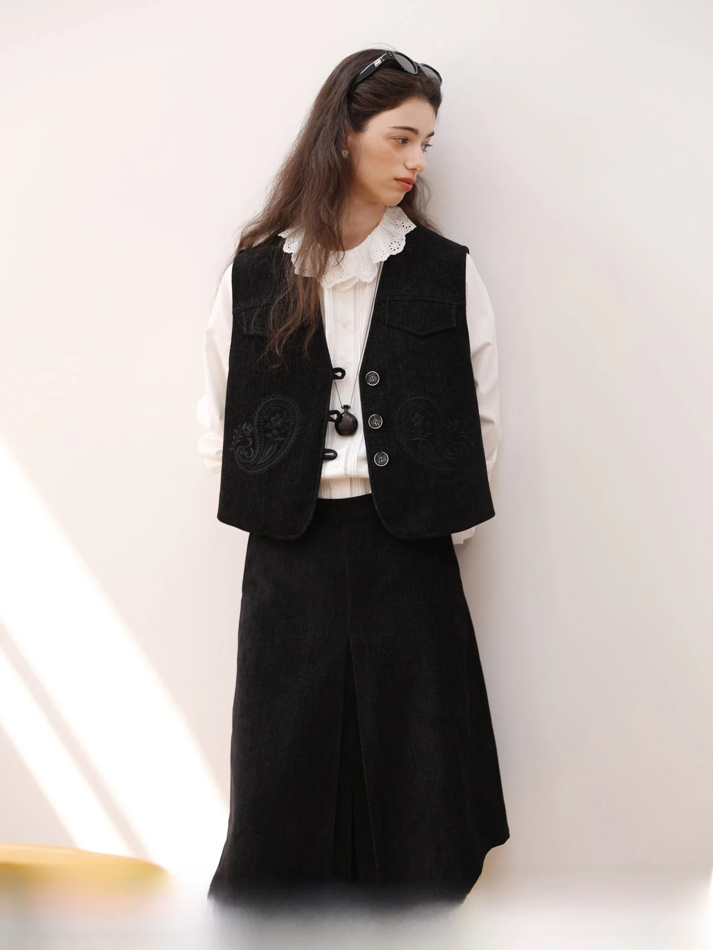 

Annie l Paisley Pattern f Skirt Vest Set Faionable Versatile Two Piece Set Commute Sle round Ne Single Button Clo...