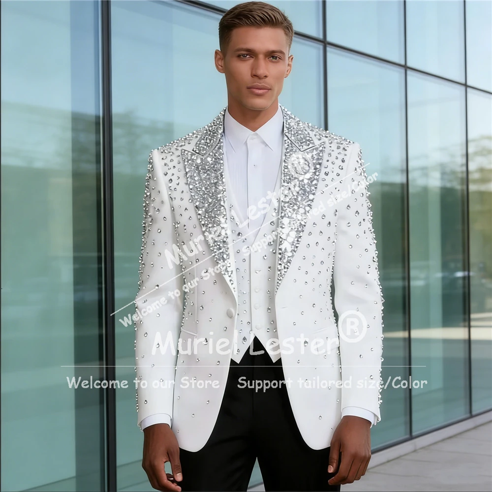 

Роскошный мужской костюм-тройка: блестящие пиджаки с пайетками и стразами, свадебные смокинги для жениха, облегающие костюмы для мужчин