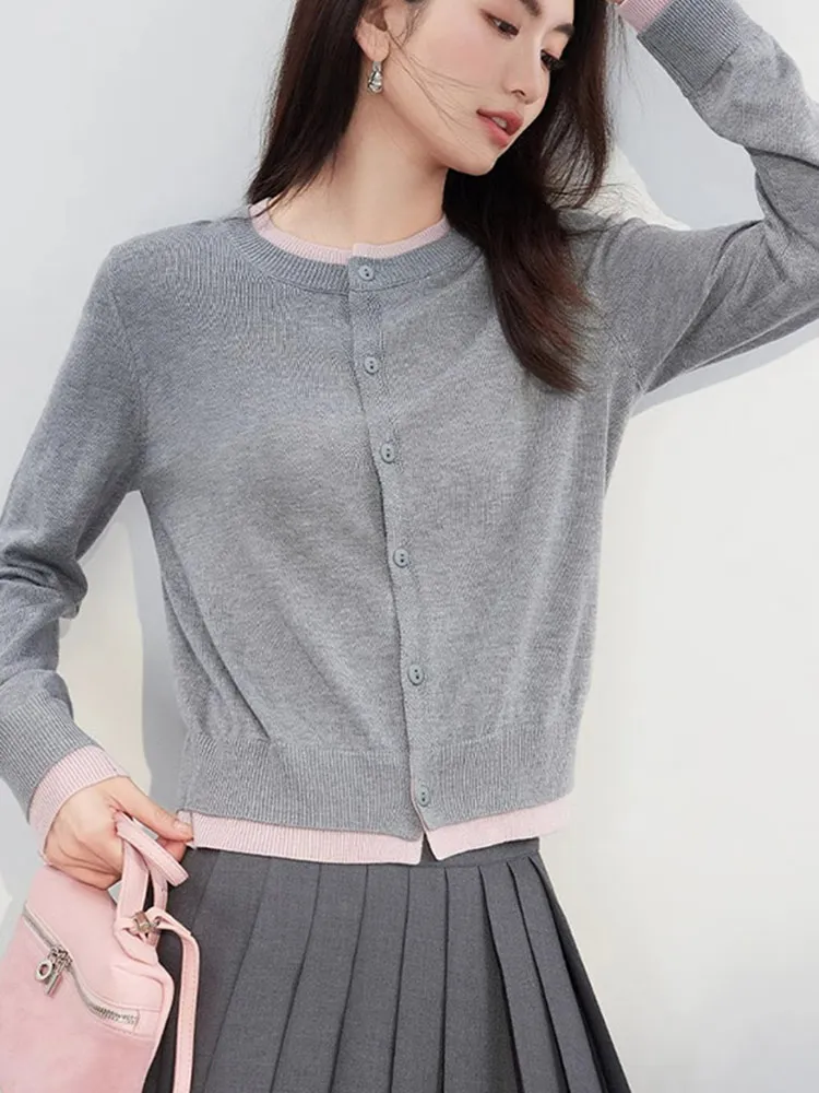 سترة نسائية مريحة محبوكة بأكمام طويلة، كارديجان أنيق بتصميم كوري نحيف مع أزرار، إصدار جديد