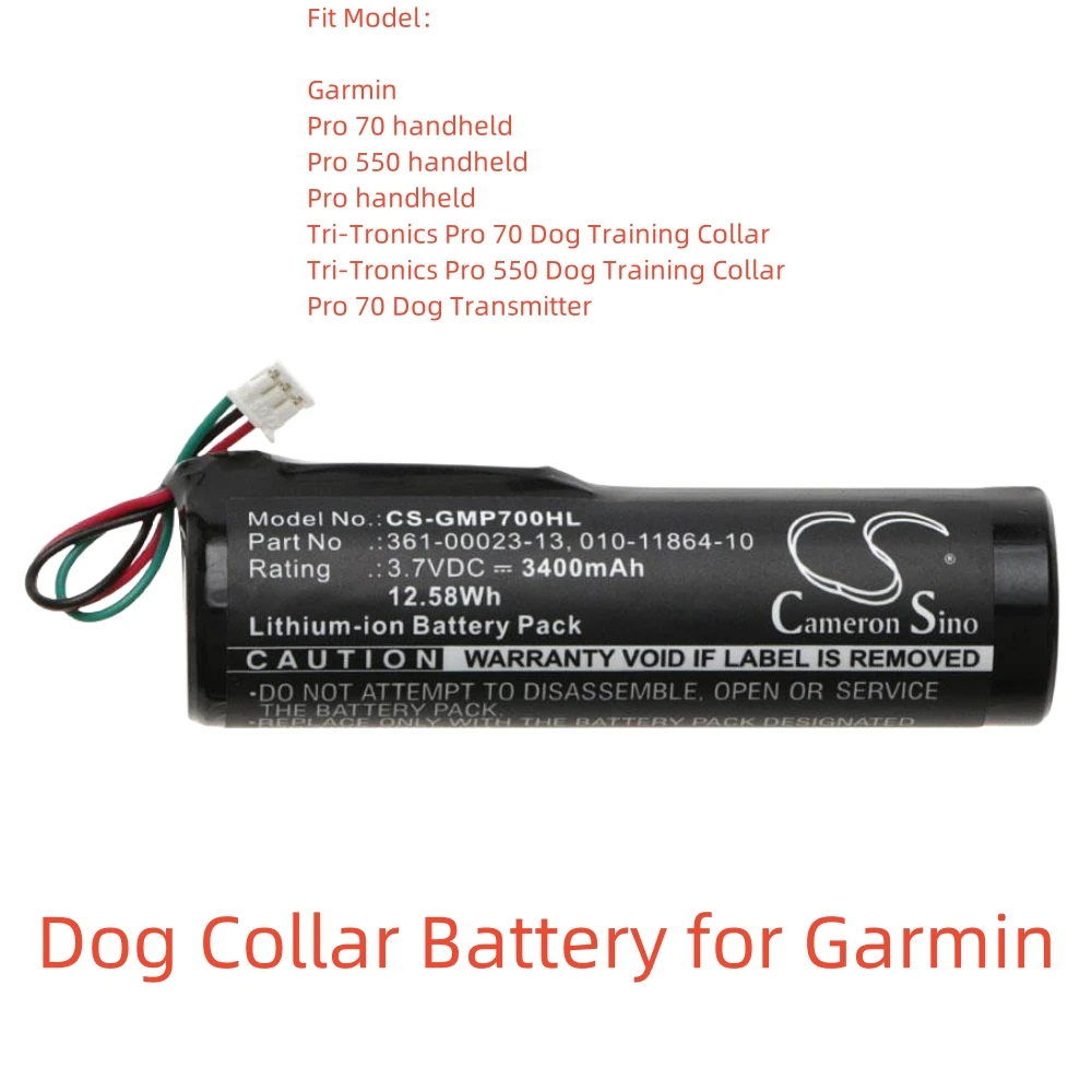 

Li-ion Dog Collar Battery for Garmin,3.7V,3400mAh,Tri-Tronics Pro 70 Dog Training Collar Tri-Tronics Pro 550 Dog Training Collar