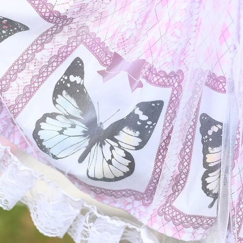 Ainclu الأصلي اليابانية لولي فتاة ناعمة الأرجواني الحلو فراشة طباعة الدانتيل شبكة مطوي لوليتا تنورة sk؛ m1