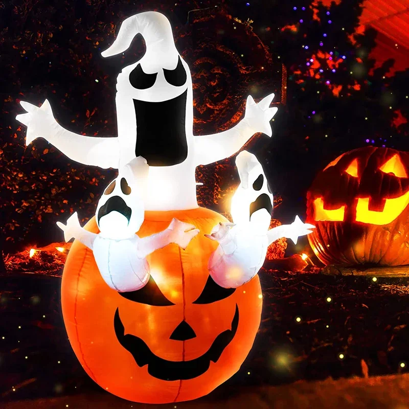 6FT Halloween gonfiabile 3 Ghost con zucca built-In LED Light Yard Decoration Blow Up Halloween Flame Ghost Outdoor Toys