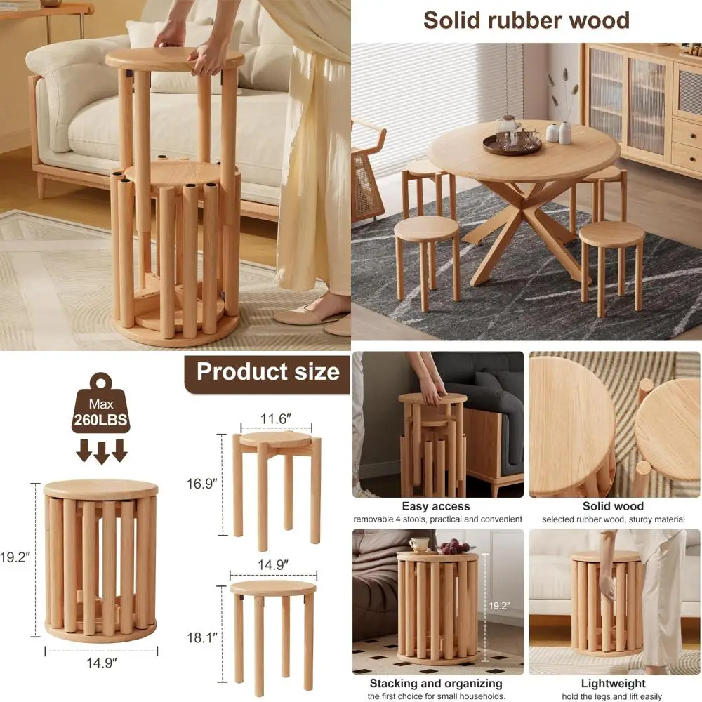 

Набор из 4 штабелируемых деревянных табуретов высотой 18 дюймов, боковые и журнальные столики, простая сборка, прочный и долговечный