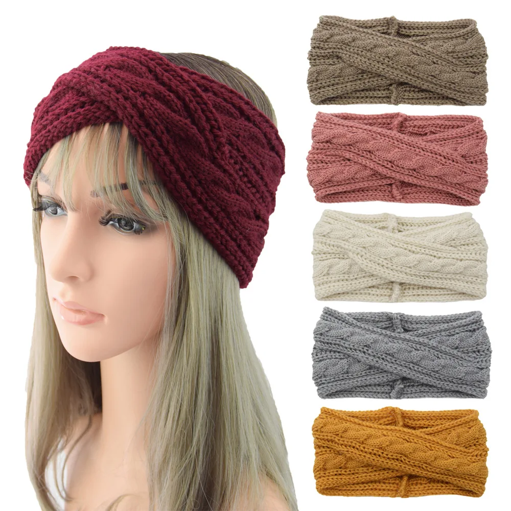 1-teiliges Winter-Kreuz-Stirnband, gestrickt, klobiges Stirnband, elastisch, gehäkelt, Turban, Ohrenwärmer, Kopfbedeckung für Frauen und Mädchen, Haar-Accessoires