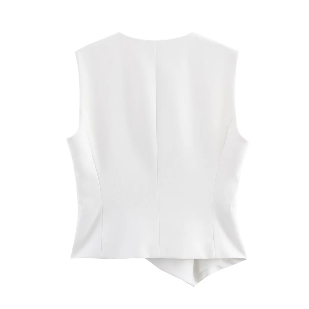 Asymmetrische Damenweste mit V-Ausschnitt, einfarbig, Dekoration, Frühling/Sommer, neue lässige Damenbekleidung