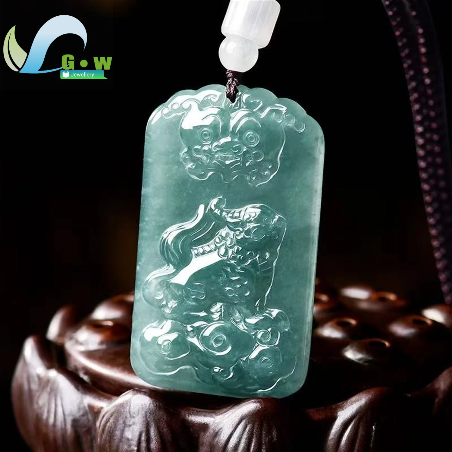 Natural A Grade Jadeite Blue Water Fortune Pixiu Pendant Icy Texture Wealth Attracting Hanging Necklace Unisex Jewelry Gift