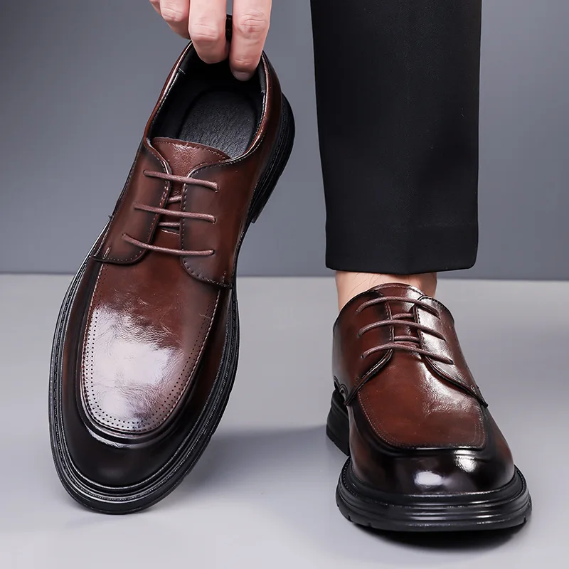 Fashion Cow Leather Platform Business Man Dress Shoes Designer Soft-soled Wedding Shoes for Men Spring Autumn Retro Loafers Male