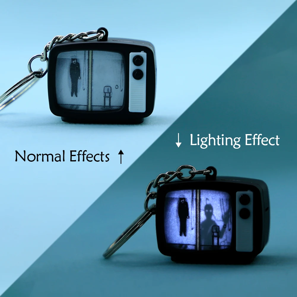 Retro TV Keychain with Sound & Light - Interactive Horror Scene Keyring | Halloween Prank Gift & Spooky Bag Charm