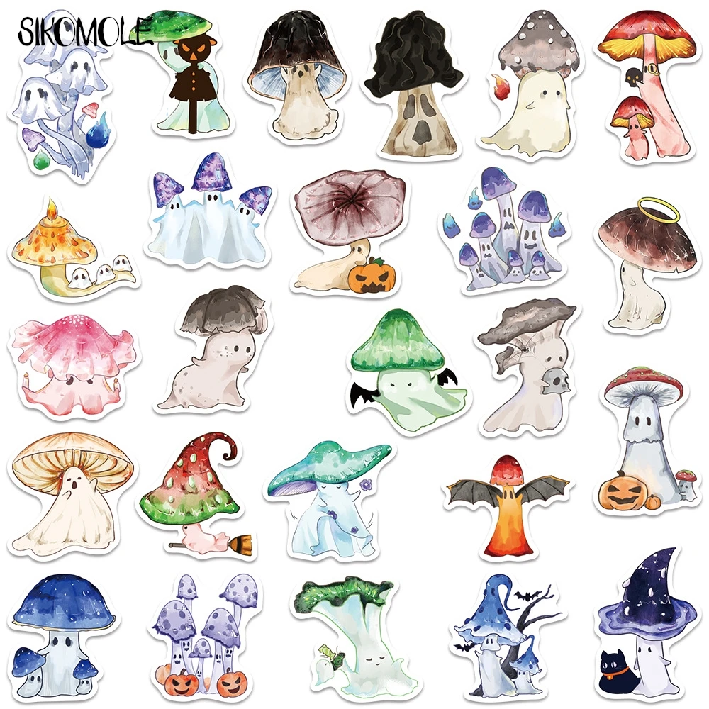 10/30/50PCS Cartoon Halloween Ghost Mushroom Stickers Decals DIY Laptop Guitar Skateboard Waterproof Graffiti Sticker Kids Gift