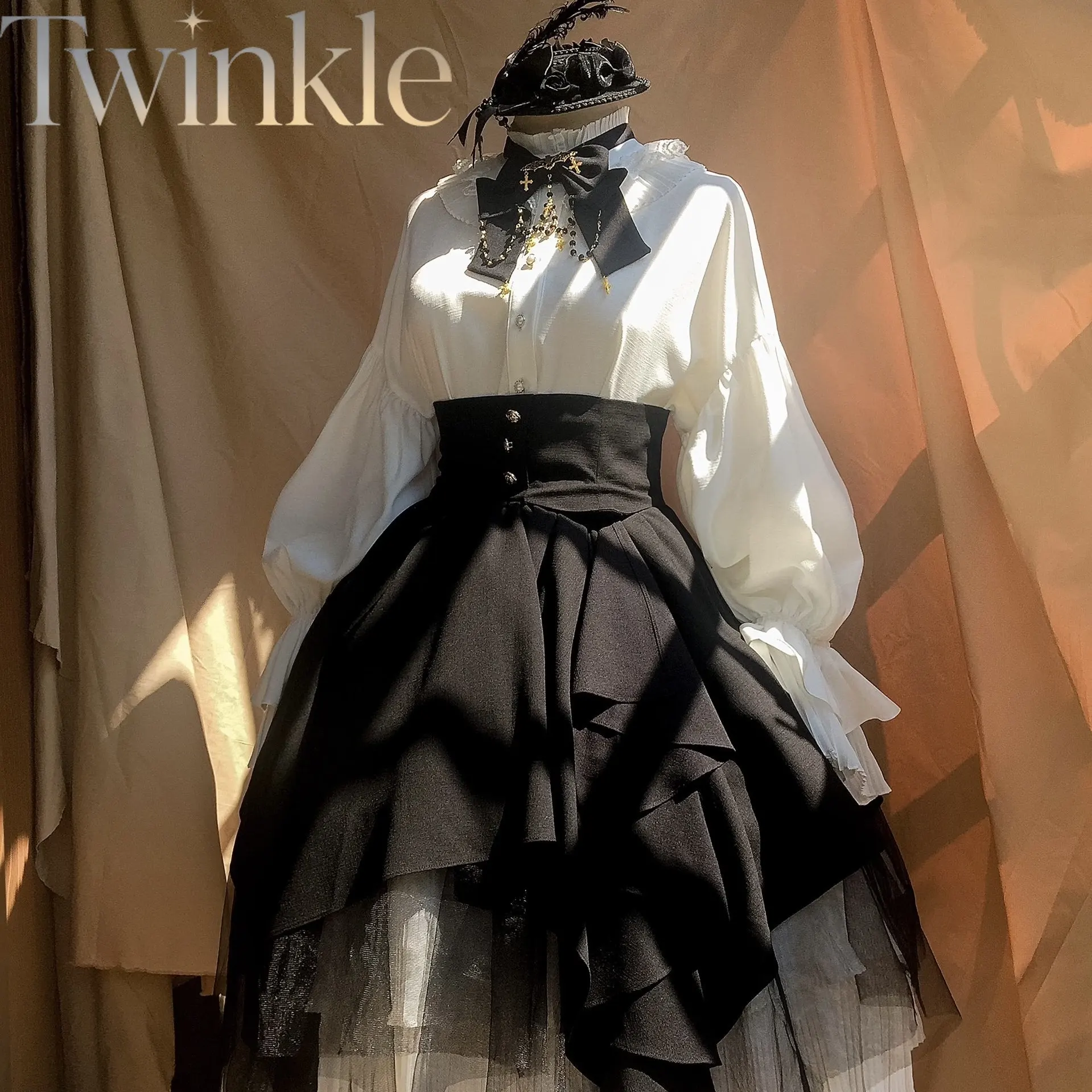 Lolita JSK Skirt Blouse Set Women Gothic Vintage Temple Style Midi Cosplay Costume with Cape Petticoat Bow 5pcs Set for Female