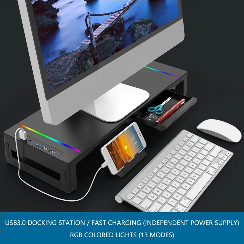 Multifunctional Display RGB Light-emitting Stand Laptop Computer Heightening USB3.0 Stand Moni tor Heightening Stand