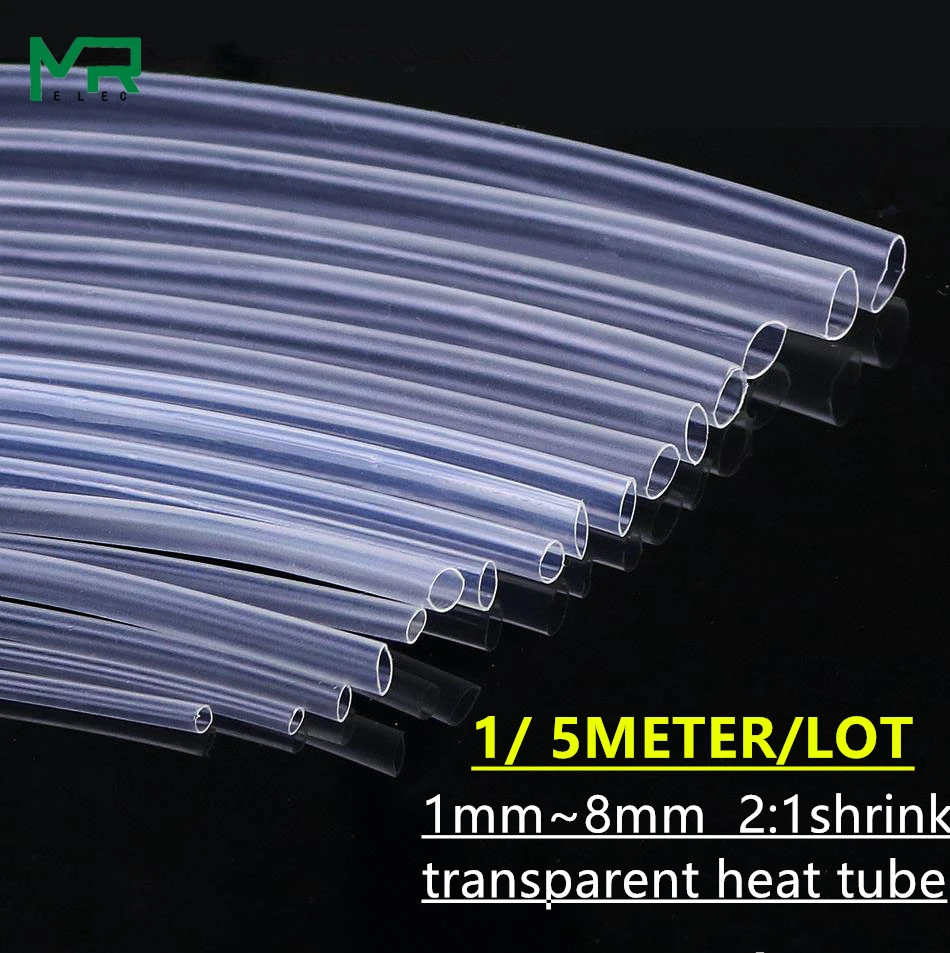 1/ 5METER/LOT 2:1 Transparent Heat Shrink Tube 1mm~8mm Polyolefin Wire Cable Electronic Component Insulated Sleeving