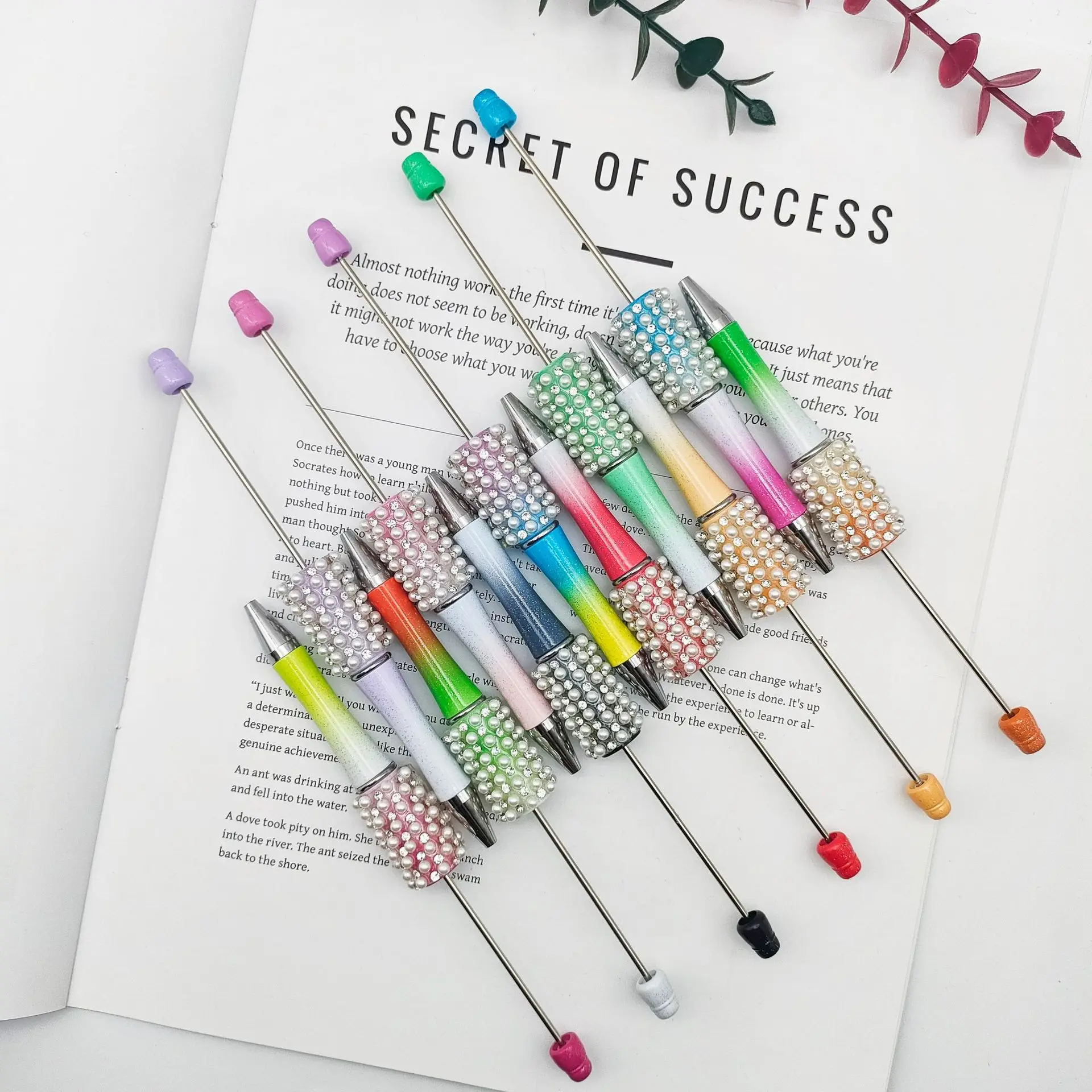 52Pcs Diamond Bead Pen Creative Handmade Sticker Set Diamond Beaded Ballpoint Pens Gift Pen Wholesale