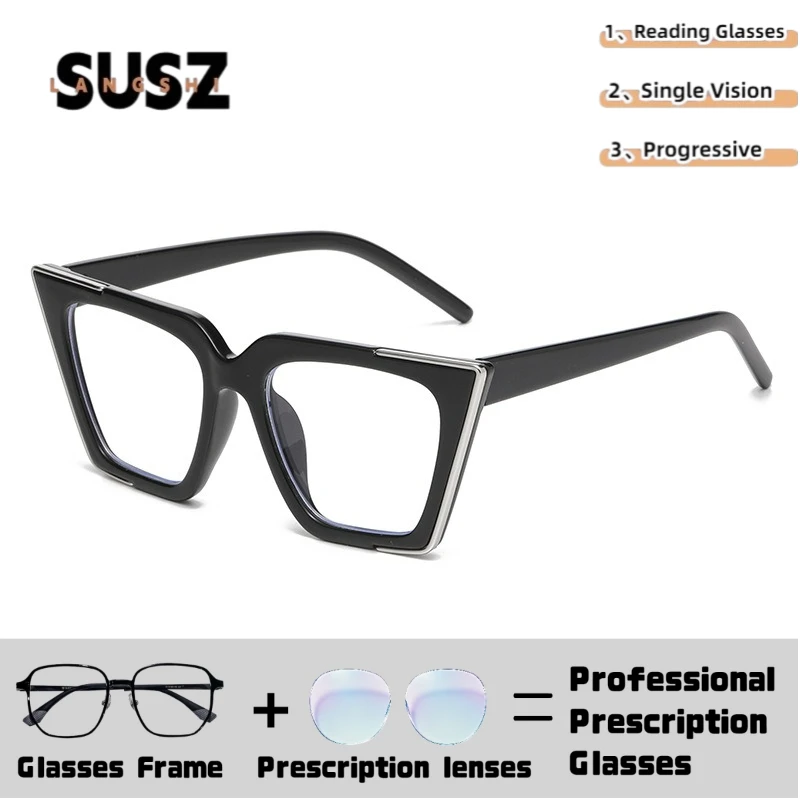 Lunettes de vue pour femmes LS-SUSZ Cat Eye de haute qualité, verres progressifs anti-lumière bleue, anti-reflets et photochromiques.
