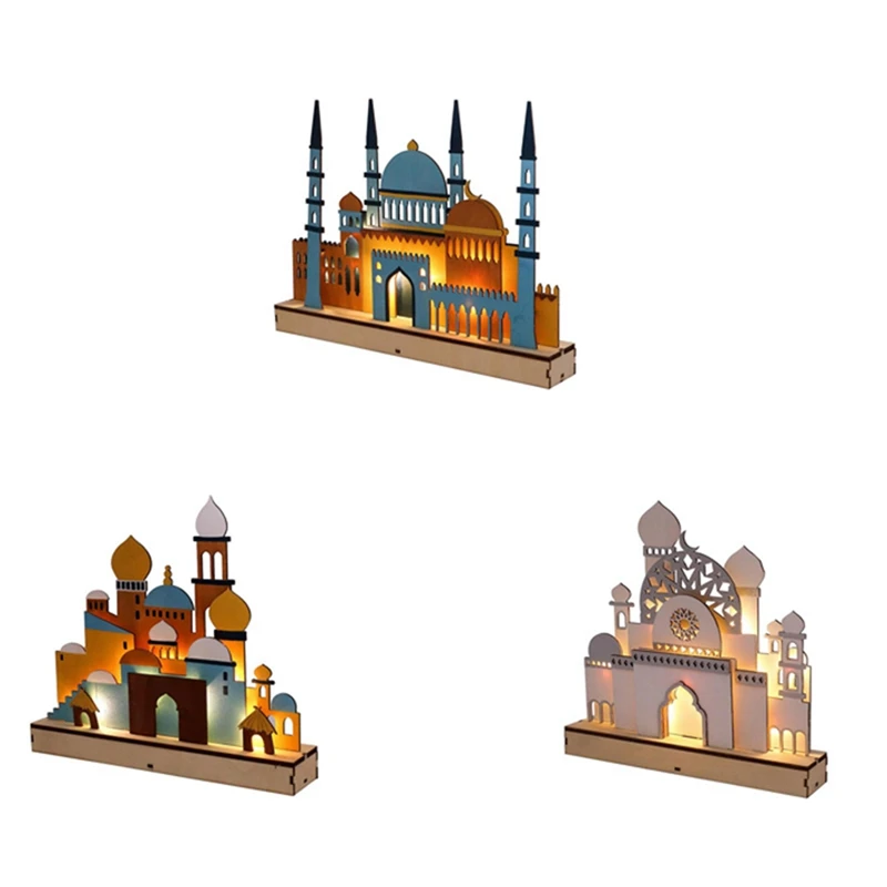 Wooden Eid Mubarak LED Night Light Muslim Ramadan Decor For Home Islamic Muslim Party Mubarak Decor Party Supplies