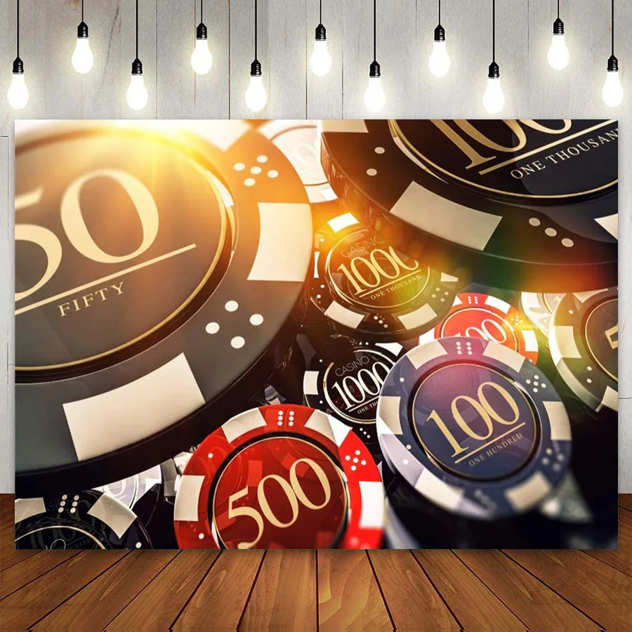 Casino Chips Poker Photography Backdrop Las Vegas Background Club Poster 40th 50th Birthday for Men Women Party Decoration Vinyl