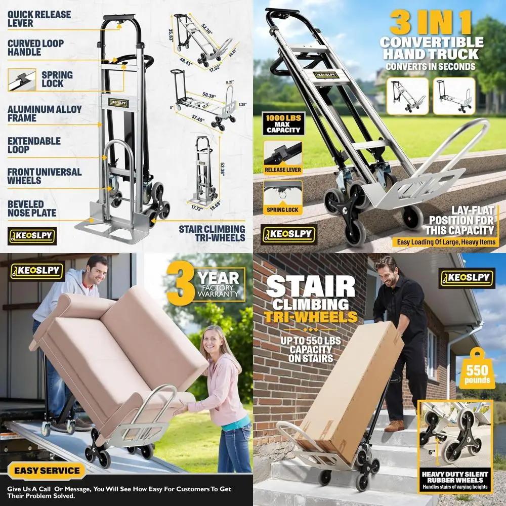 

Многофункциональная промышленная тележка-трансформер 3-в-1, грузоподъемность 450 кг, тележка для подъема по лестнице, складная универсальная тележка для переезда