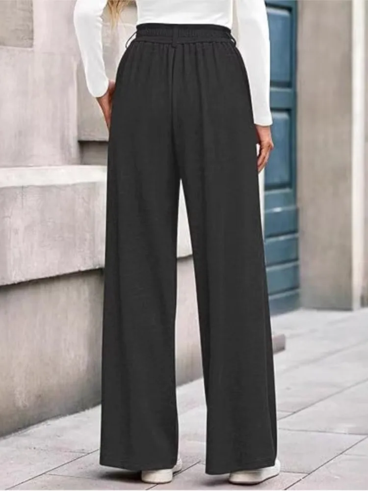 Autumn Winter Casual Comfortable Versatile Solid Color Straight Wide-leg Drooping Trousers Women's Commuting High-waisted Pants