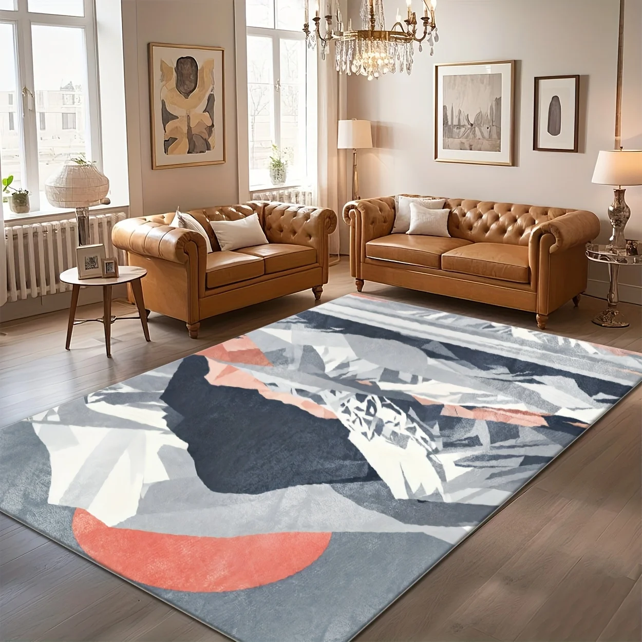 Abstract Grey White Black Pink Geometric Area Rug Modern Patchwork Living Room Bedroom Washable Floor Mat