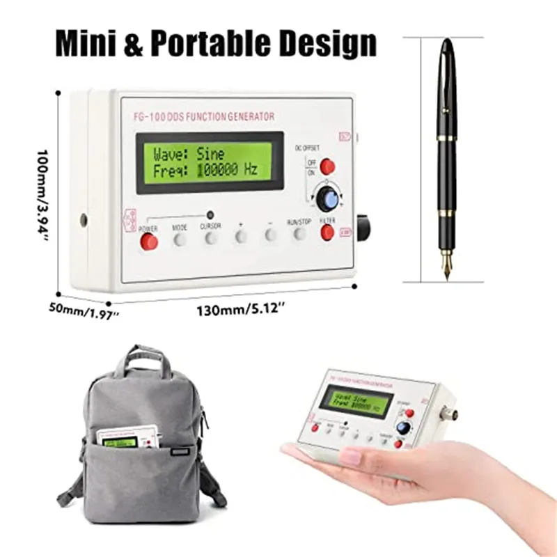 FG-100 DC 3.7-10V DDS Signal Generator LCD Display 1Hz-500KHz Functional Sine Triangle Square Frequency Sawtooth Wave Waveform