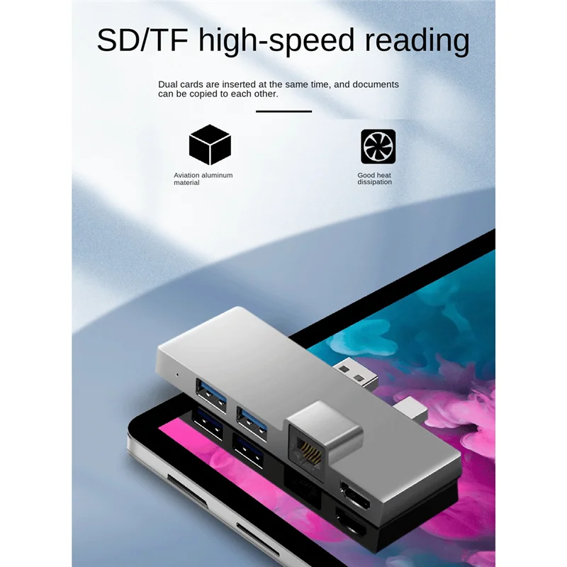 A41Z-For Surface Pro 4 5 6 Docking Station Hub With 4K -Compatible TF Card Reader Gigabit Ethernet 2 USB 3.1 Gen 1 Port