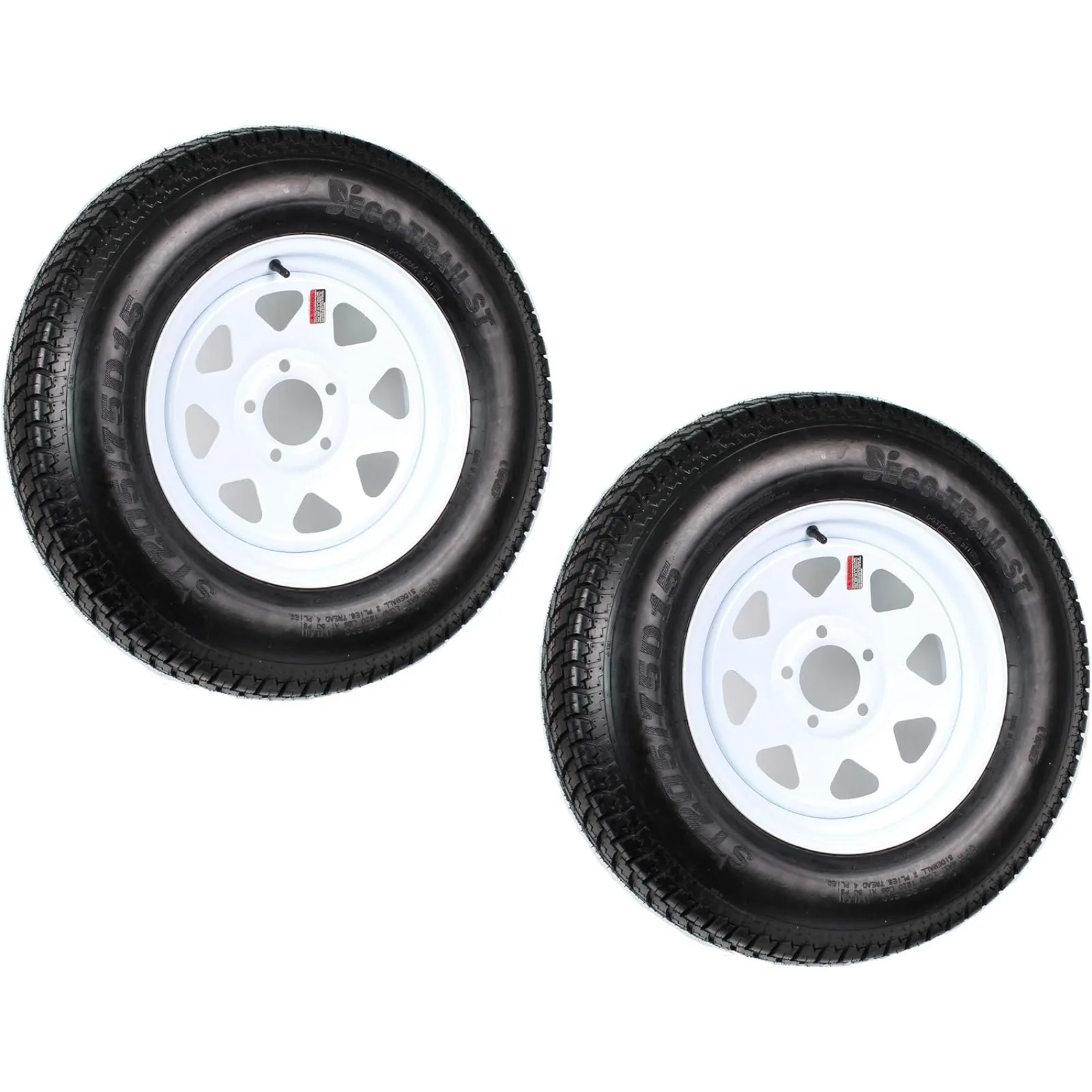 US  2-Pack Trailer Tire Rim ST205/75D15 15 in. Load Range C 5 Lug White Spoke Wheel - 2 Year Warranty w/Free Roadside