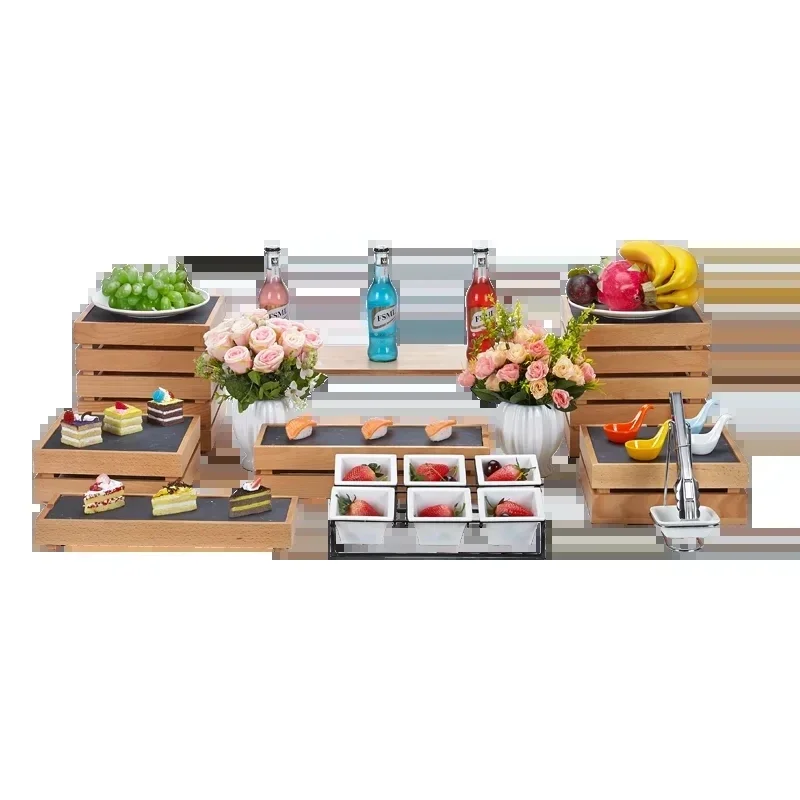 Wooden Tiered Buffet Dessert Stand Display Rack for Sushi Cake Pastry Banquet Reception Serving Table
