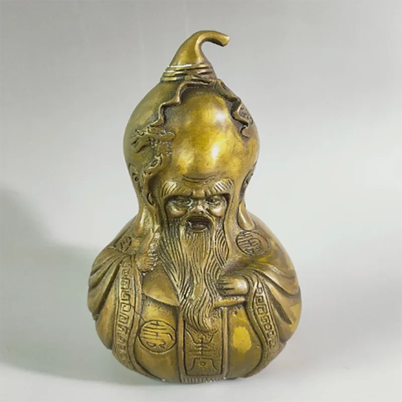 

Exquisite Chinese Antique collection home decoration brass longevity old man Gourd-shape Auspicious Statue