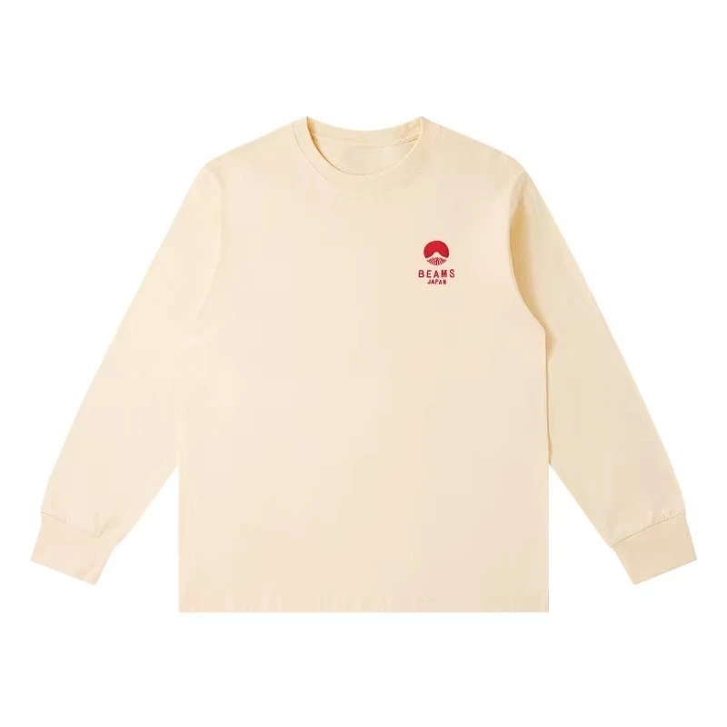 2026 Autumn Limited Edition Japanese Mount Fuji Print Loose Couple Long Sleeved T-shirt Cotton Casual Round Neck Top Plus Size