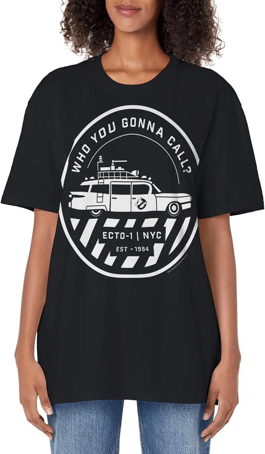 Ghostbusters Ecto 1 Circle Logo Gráfico Adulto Camiseta vintage de gran tamaño