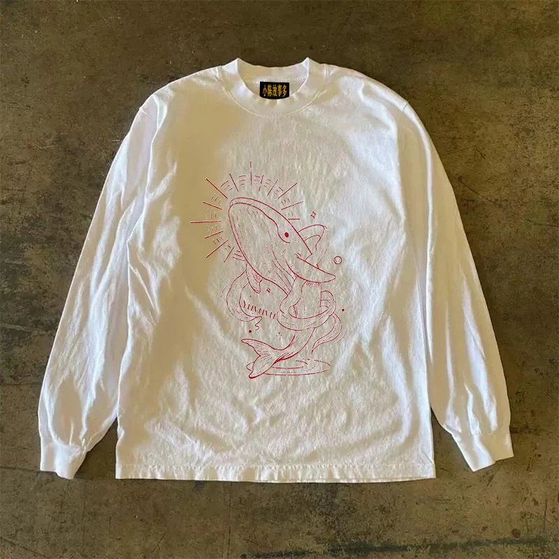Heavyweight 310g Pure Cotton Long Sleeve T-Shirt American Retro Oversize Streetwear Versatile Comfortable Cotton round Neck Tee