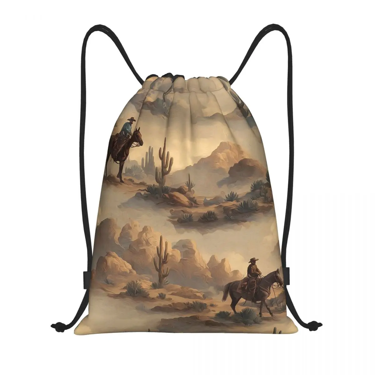 

Cowboy In Desert Western Landscape Pattern Backpacks Casual Drawstring Bags Sports Bag Book Bags for Man Woman School