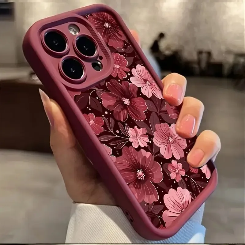 Elegant Red Floral Pattern Phone Case For Samsung Galaxy A17 A07 A06 A26 A16 A06 A35 A55 A25 A15 A54 A34 A36 A24 4G5G Back Cover