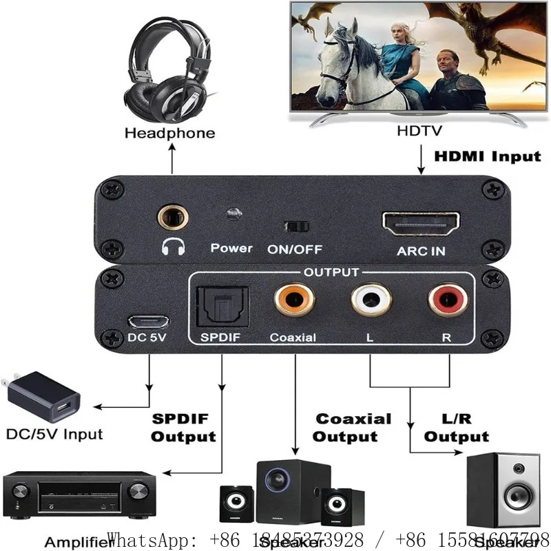 HDMI ARC Audio Adapter Digital To Analog Audio Decoder with Optical Coaxial RCA Headphone Output
