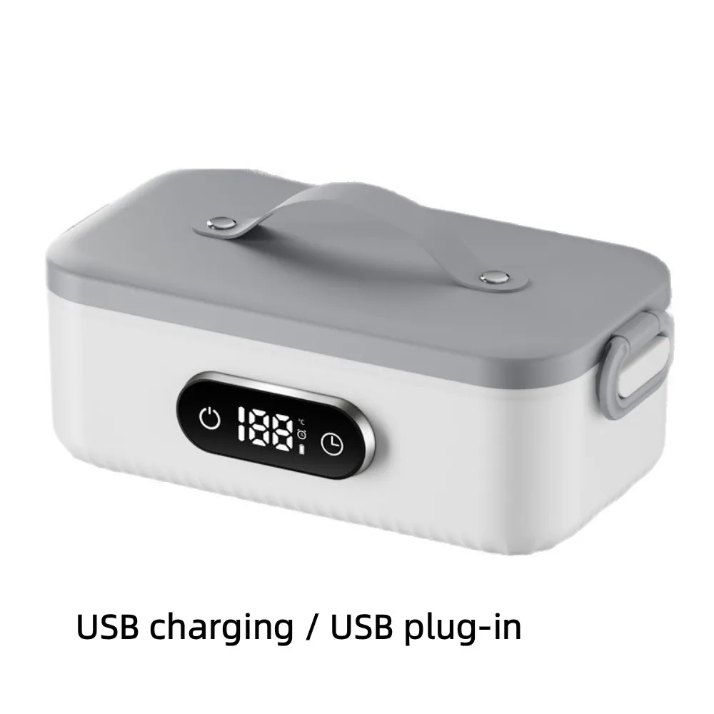 4-speed Temp USB Heated Lunch Box 6-speed Timer Cordless & Water-free Electric Lunch Box Adjustable Heating Large Insulation