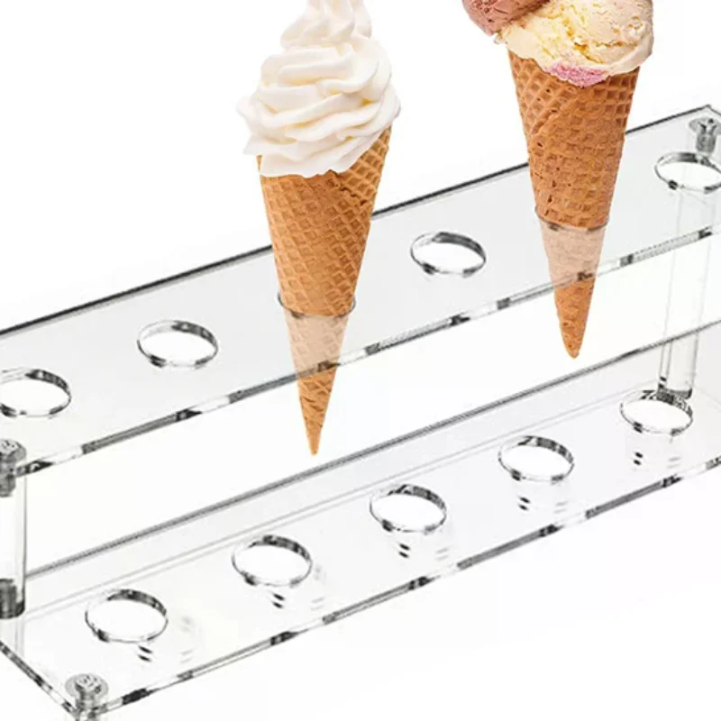 Trapezoidal Acrylic Ice Cream Cone Dessert Holder Tray Waffle Cone Display Stand Storage Rack Wedding Party Food Baking Tools