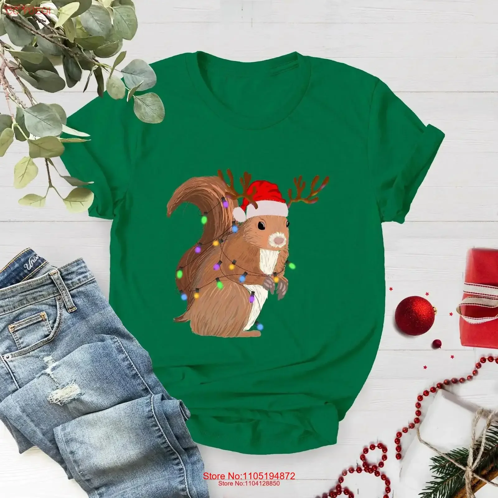 

Christmas T Shirt Squirrel Lights Funny GifT For Her vintage Washed Soft Unisex Versatile Top For Everyday Wear graphic homme