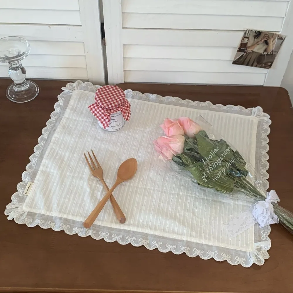 Korean Style Soft Flounced Lace Ruffle Placemats Dust-proof Multi-purpose Coasters Lace Napkins Dining