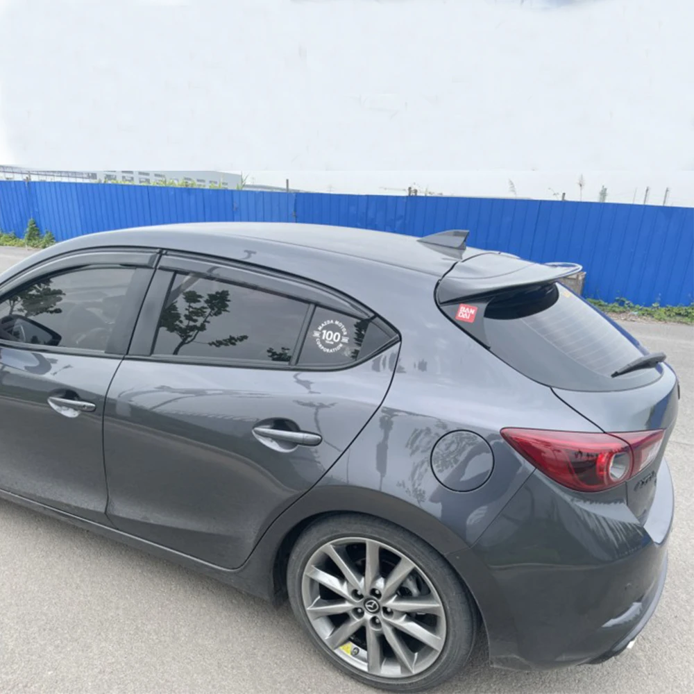 For Mazda 3 Hatchback 2014 2015 2016 Rear Roof Trunk Lid Car Spoiler Wings ABS Plastic Black Carbon Printing Exterior Accessorie