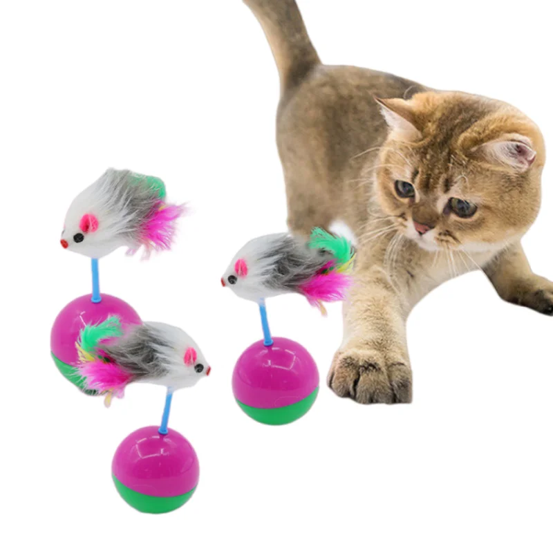 

New Cat Toy Tumbler Mouse Shape Ball Colorful Feathers Teasing Cat Dog Toy Creative Cat Sand Sound Pet Toy Fun Pet Supplies