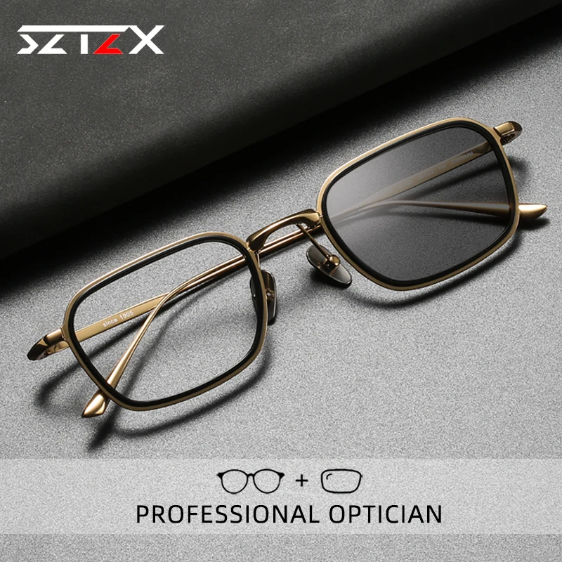 

SZTZX Myopia Prescription Optical Glasses Anti Blue Blocking Reading Glasses Men High Quality Vintage Square Glasses Frame